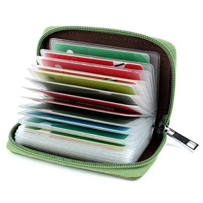 Image of Credit Card Holder Wallets for Women Men Leather 26 Slots (Green)