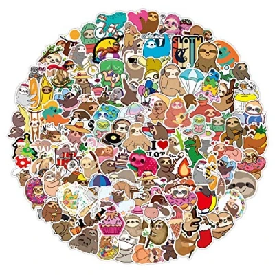 Image of Bric dodo 100 Pack Cute Sloth Stickers Laptop Car Scrapbook Phone Skateboard Computer Lovely Animal Vinyl Waterproof Aesthetic Personalised for Teens Boys Girls Adults Children