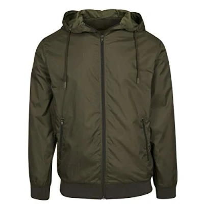 Image of Build Your Brand Men&#039;s Windrunner Jacket, Green (Olive/Olive 00834) XXXX Large (Manufacturer :XXXX Large)