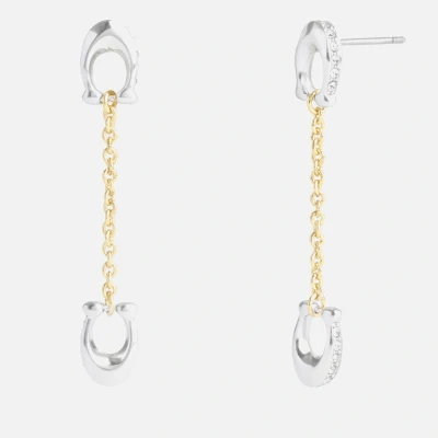 Image of Coach Signature Pavé C Linear Silver &amp; Gold Tone Earrings
