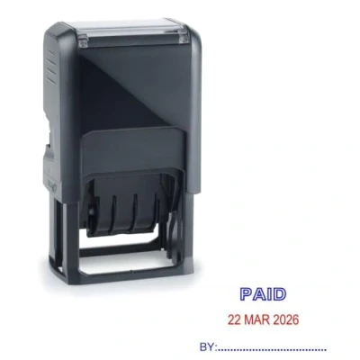 Image of Paid Date Stamp Self Inking Dual Red/Blue Stamper 39 x 23mm