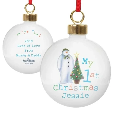 Image of Personalised The Snowman Bauble. My 1st Christmas Tree Decoration