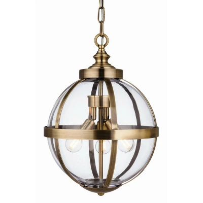 Image of Monroe 3 Light Cage Ceiling Pendant Antique Brass with Clear Glass, E14