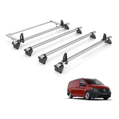 Image of Rhino Roof Rack for Mercedes Vito 2015+ [Only Fits Compact/Long Wheelbase Models] 4 Bars &amp; Rear Ladder Roller + Loadstops RA4FL/KR3/KLS2