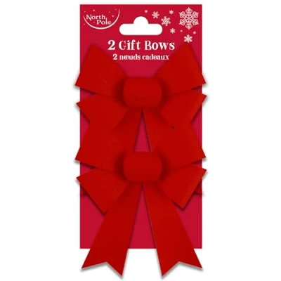 Image of Eurowrap 2 Luxury Red Velour Gift Bows Traditional Christmas Birthday Present Xmas