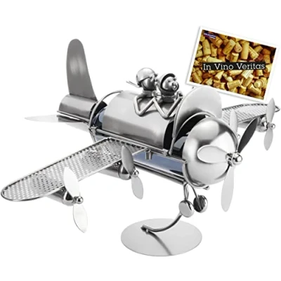 Image of BRUBAKER Decorative Wine Bottle Holder Metal Sculpture Gift Idea Couple on Plane