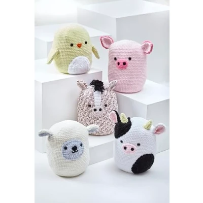 Image of King Cole Yummy Amigurumi Crochet Pattern Squishy Horse Sheep Cow Chick &amp; Pig 9177