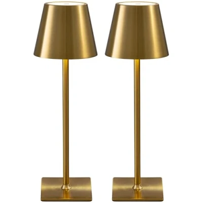 Image of NEWSEE 2 Pack Rechargeable Cordless Table Lamp, Portable LED Desk Light Touch Lamp with 3 Color Stepless Dimming, 4000mAh Battery Operated, Waterproof Suitable for Restaurant, Bedroom, Camping (Gold)