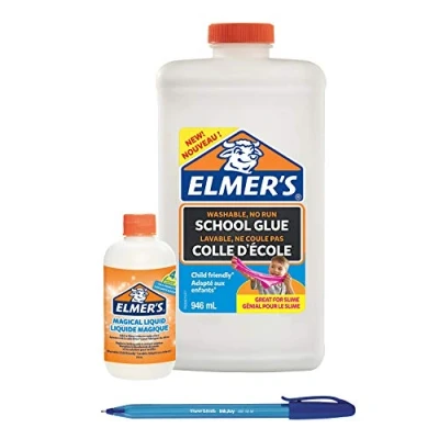Image of Elmer&#039;s Liquid PVA Glue Great for Making Slime, Washable, 946 ml, White + Slime Magical Activator Solution 259 ml PaperMate Pen Gift