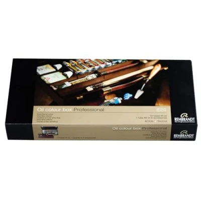 Image of Rembrandt Professional Oil Paint Set in Luxury Wooden Box 13 Colours + Brushes &amp; Accessories
