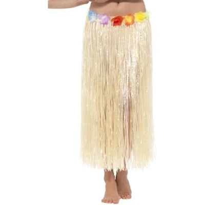 Image of Smiffys Hawaiian Hula Skirt with Flowers, Velcro, Nat Fastening &amp; Adjustable Waist Band, 75cm/29in, Luau Fancy Dress, Dress Up Accessories