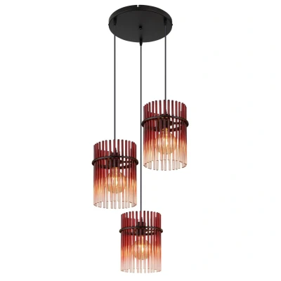 Image of Gorley Cluster Pendant Ceiling Light Matt Black Blackberry Glass Shade 3x E27