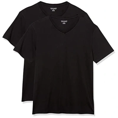 Image of Amazon Essentials Men&#039;s T Shirt Slim Fit Short Sleeved V Neck, Pack of 2, Black, XL