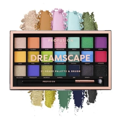 Image of Profusion Cosmetics Dreamscape 21 Shade Eyeshadow Palette and Brush, Unlock Your Stellar Style Achieve Eye Catching Radiant Eyes, Dive into Infinite Shades Get Galactic Glamour