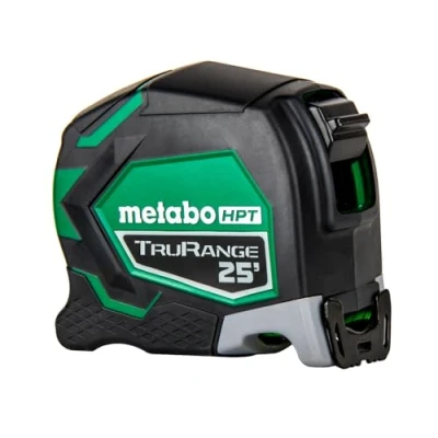 Image of Metabo HPT 25 Ft Tape Measure, 17 Reach &amp; 14 Standout, Wire Belt Clip and Lanyard Attachment, 1/8 Inch Incremental Fractions, Manual Blade Stop, TruRangeTM, 115925M