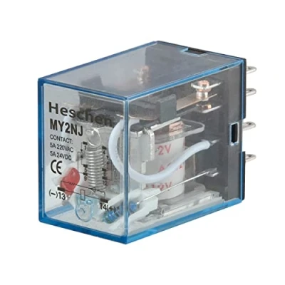 Image of Heschen Gereral Purpose Relay, MY2NJ, 12VAC Coil, 5A 24VDC/220VAC, DPDT, LED Indicator