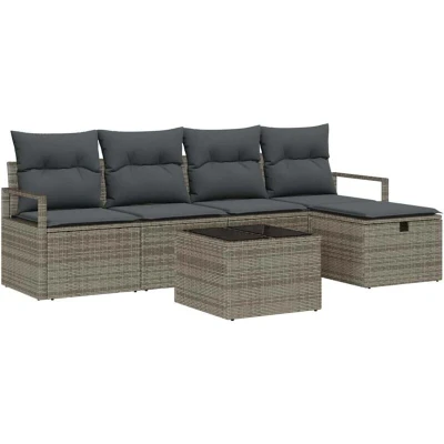 Image of 6 Piece Garden Sofa Set with Cushions Grey Poly Rattan Vidaxl