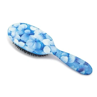 Image of Rock &amp; Ruddle Natural Pure Boar Bristle Hair Brush for Women and Kids (Large, 21cm) Perfect Wet or Dry Hair, Detangling Smoothing Blowdrying Made in UK Happy Hydrangeas
