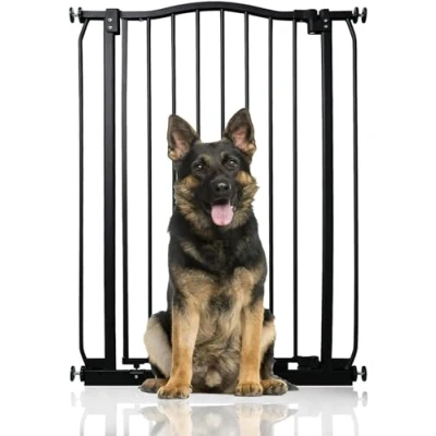 Image of Bettacare Extra Tall Curved Top Dog Gate, 71cm 80cm, Matt Black, 100cm in Height, Pressure Fit Pet Gate for and Puppy, Barrier, Easy Installation