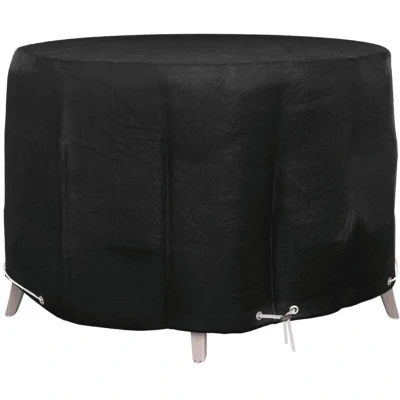 Image of vidaXL UV Resistant Garden Furniture Cover, Black Polyethylene Round Outdoor Patio and Rattan Set Protection, Diameter 125 cm x Height 75 cm, 6 Eyelets, with Locking Rope