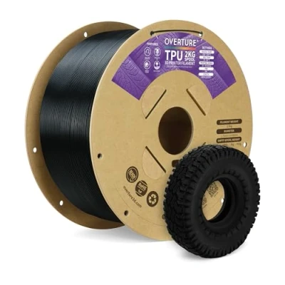 Image of OVERTURE TPU Filament 1.75mm Flexible Roll, 95A Soft 3D Printer Filament, 2kg 1 Spool (4.4 lbs), Dimensional Accuracy +/ 0.02 mm(TPU Black Pack)