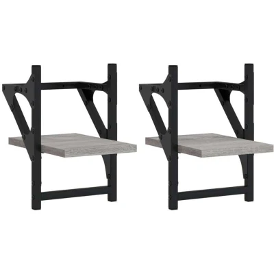 Image of vidaXL Wall Shelves with Bars 2 pcs Grey Sonoma 20x25x30 cm