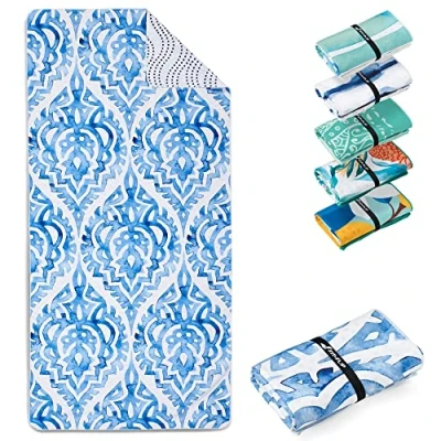 Image of Fit Flip microfibre beach towel large lightweight, compact and super absorbent sand free quick dry towel, 100% recycled travel Boho 160x90cm
