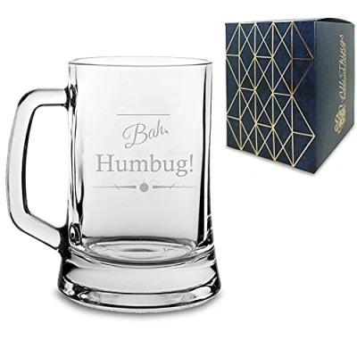Image of Engraved Novelty Christmas Beer Mug &quot;Bah, Humbug!&quot; Gift, Gift Boxed