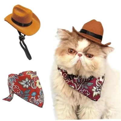Image of Dog Hat Pet Cowboy Costume and Bandana Hats for Dogs Western Accessories Cat Cute Decoration Cats Party Festival