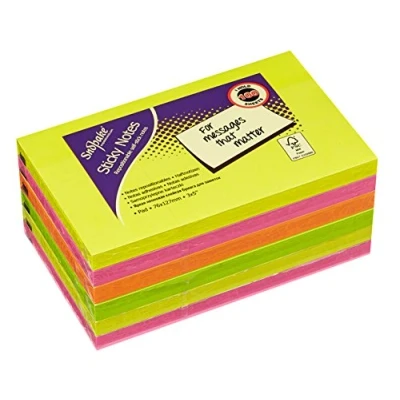 Image of Snopake 127 x 76 mm Neon Assorted Sticky Notes Pack of 6, 100 Sheets per Pad 13528