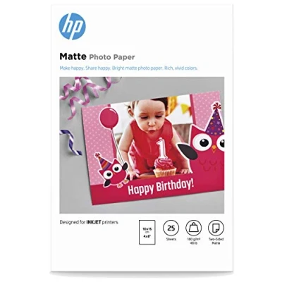 Image of HP Matte Photo Paper, 180 g/m2, 25 sheets, White, 10 x 15 cm