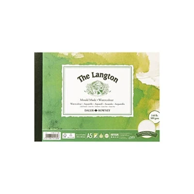 Image of Daler Rowney The Langton Cold Pressed 300gsm A5 Watercolour Paper Pad, Glued 1 Side, 12 Natural White Sheets, Ideal for Professional Artists &amp; Students