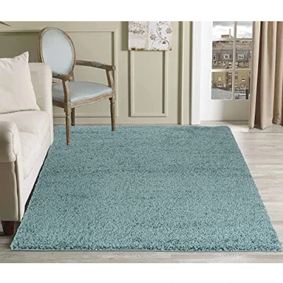 Image of Shaggy Rugs 5cm High Pile Extra Large Medium Small Soft Thick Non Shedding Modern Hallway Living Room Area Carpet Rug (80 x 150 cm, Duck Egg)