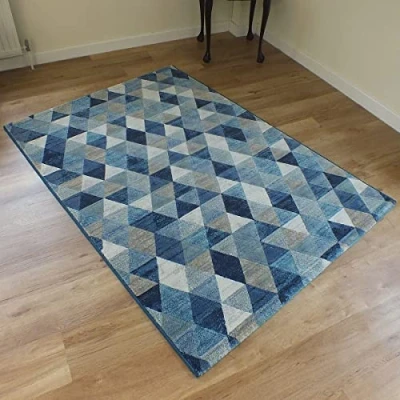 Image of Galleria Rug 63263 5161 Diamond Blue,Beige &amp; Cream 1.2m x 1.7m (4&#039; 5&#039;6 approx)