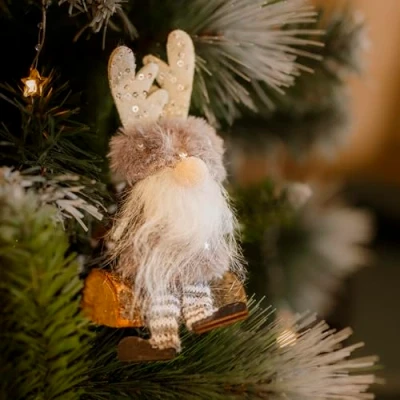 Image of Marco Paul Christmas 16cm Sitting Silver Glam Gonk Sparkle Furry Fabric Soft Touch Plush Festive Indoor Ornament Novelty Nordic Xmas Home Decoration Winter Santa Figure Decorations