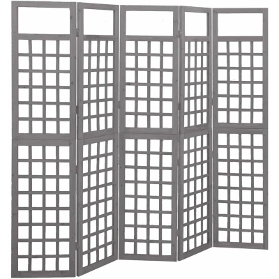 Image of vidaXL 5 Panel Room Divider/Trellis Solid Fir Wood Grey 201.5x180 cm