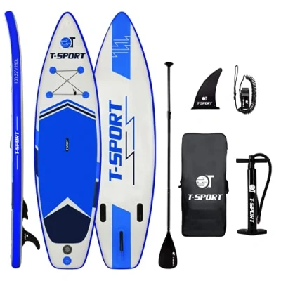 Image of SUP Board, Stand Up Paddle Inflatable Paddling Board Set for All Skill Levels with Paddle, Pump and Complete Accessories, Robust Surfboard: 320 x 81 15 cm (Blue)