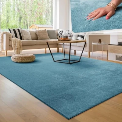 Image of Paco Home Living Room Rug Fluffy Washable in Short Pile Soft, Size:160x220 cm, Colour:Turquoise