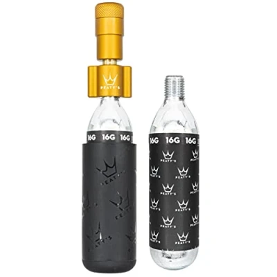 Image of Peaty&#039;s Holeshot CO2 Tyre Inflator Kit 16g Premium Unique Compact Straight Line Design for Maximum Airflow &amp; Rapid Inflation, 2x16g Freeze Protector Sleeve, Road Gravel Bike (16g) Bourbon