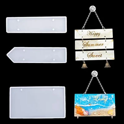 Image of iSuperb 3PCS Silicone Molds for Resin Rectangle Doorplate Epoxy Crystal Mold DIY Tablet Pendant Door Hanging Welcome Sign Plates, Road Street Making Model (Rectangle)