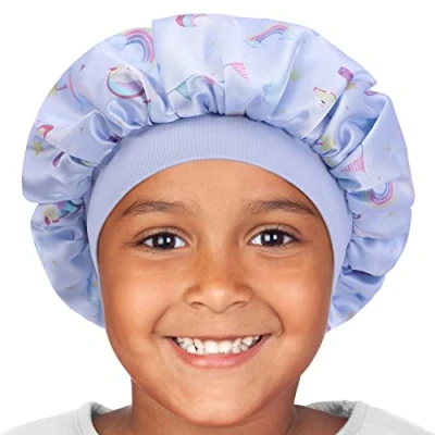 Image of Hat Hut Kids Satin Bonnet Sleep Cap for Curly Hair Adjustable Silk Baby Sleeping Toddler Child (Unicorn 3)