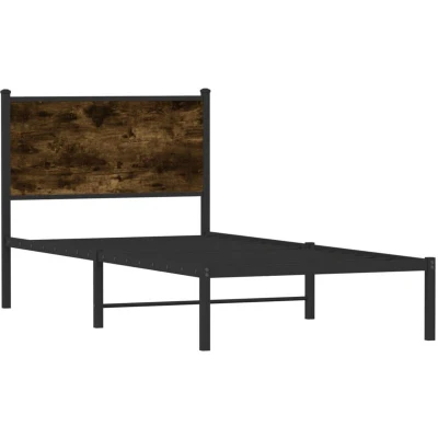 Image of vidaXL Metal Bed Frame without Mattress Smoked Oak 75x190 cm Small Single