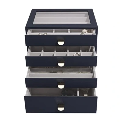 Image of Stackers Navy Pebble Classic Jewellery Box Set of 4 (with drawers)