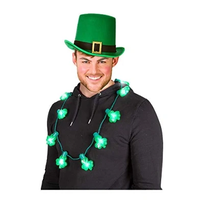Image of Wicked Costumes Unisex Shamrock St Patricks Day Lights Necklace 6 Different Light Functions