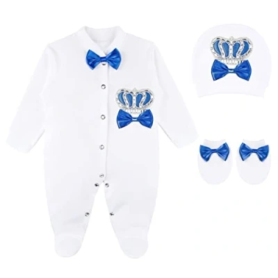 Image of Lilax Baby Boy Newborn Crown Jewels Layette 3 Piece Gift Set 0 Months, Royal Blue, Months