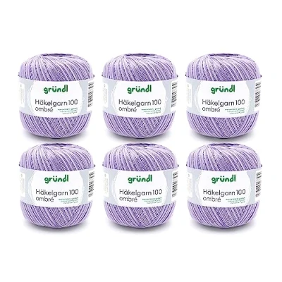 Image of Gründl 100 Ombre Crochet Yarn (Mercerised Cotton for Crocheting, g/566 m, Needle Size: 1.5 2, 6 x g) Lavender