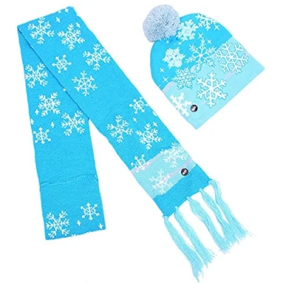 Image of ausuky LED Flashing Christmas Tree Hat Beanie Scarf Crochet Sweater Light Up Knit Cap (Snowflake + Scarf), One Size