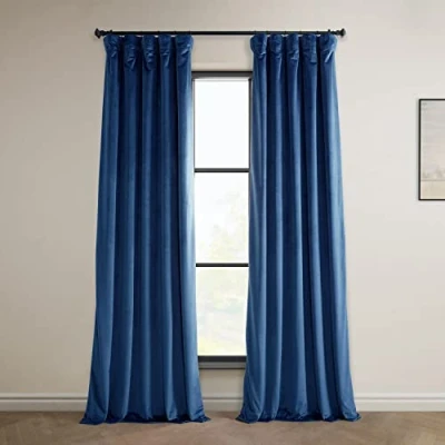 Image of HPD Half Price Drapes Heritage Plush Velvet Curtains 96 Inches Long Room Darkening for Bedroom &amp; Living 50W x 96L, (1 Panel), Pisces Blue