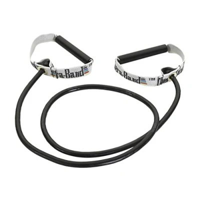 Image of THERABAND Professional Latex Resistance Tubing with Soft Handles for Exercise, Physical Therapy, Lower Pilates, At Home Workouts, and Rehab, Black