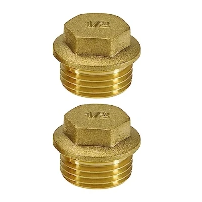 Image of eMagTech 2Pcs 1/2&quot; BSP Thread Male Blanking Plug Tube End Cap Brass Accessories for Pipe Connection Bathroom Kitchen Gold